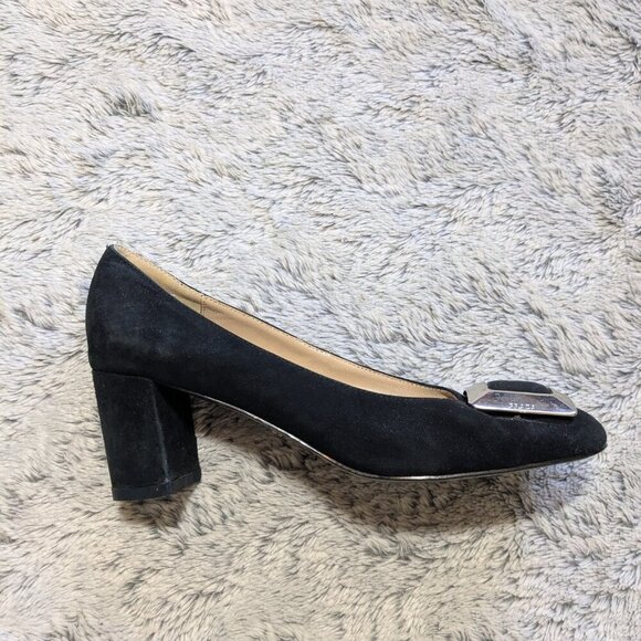 Prada Suede Heels Black Block Heels Buckle Size 40 US 10 - Picture 3 of 10